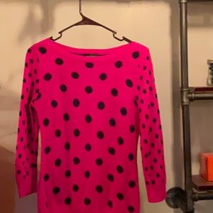 The limited Pink top with navy polka dots